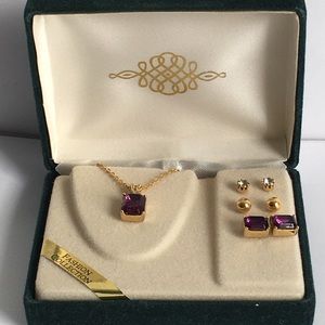 WOMENS GOLDTONE PURPLE STONE NECKLACE $ EARRINGS
